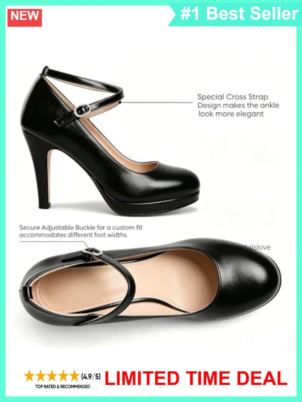 Platform Pumps Cross Ankle Strap High Heels Closed Toe Dress Shoes - Picture 3 of 6
